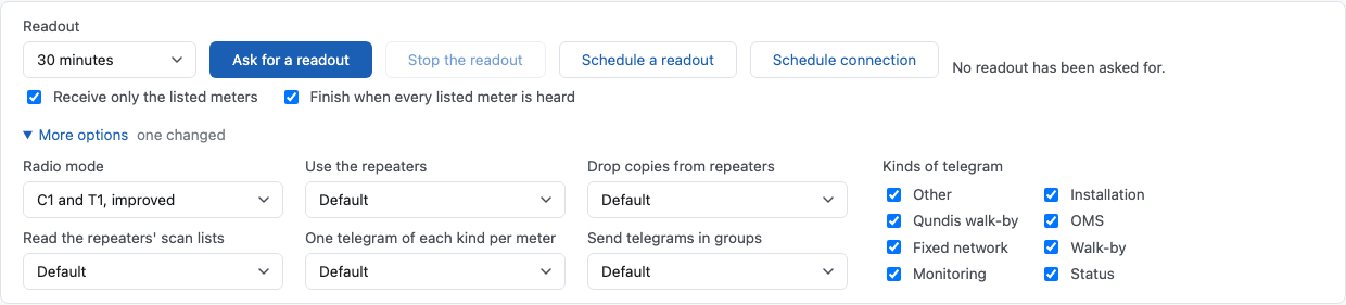 The readout panel with the list options and More options open