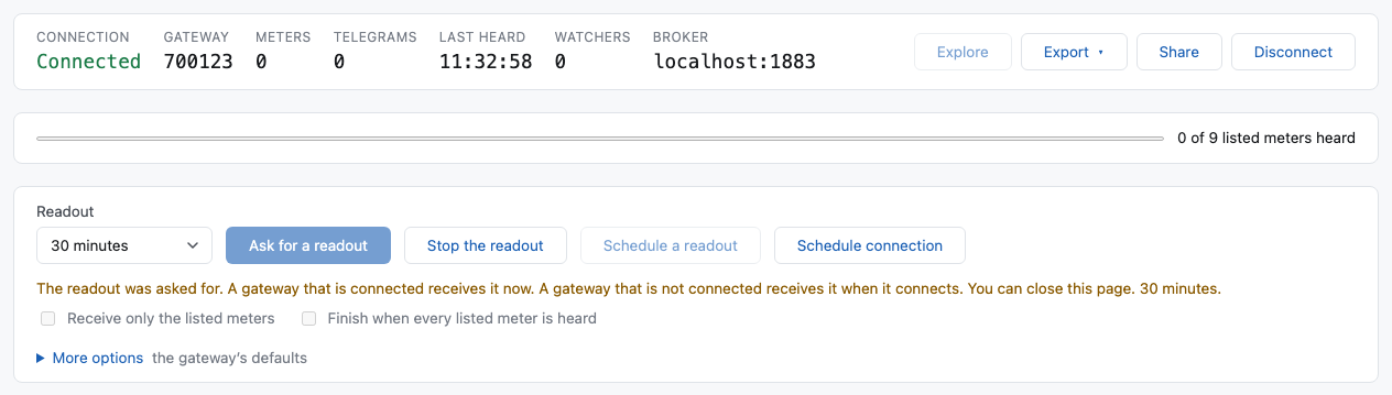 A readout asked for while the gateway sleeps: the bench keeps it until the gateway connects